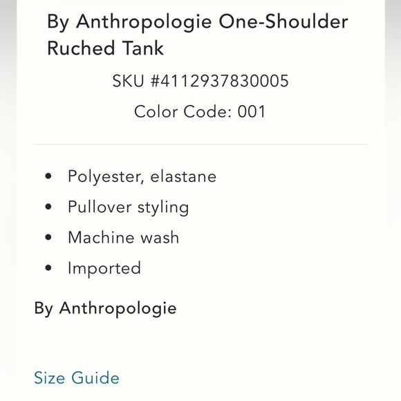 Anthropologie NWT One-Shoulder Ruched Tank size S. - Picture 6 of 9